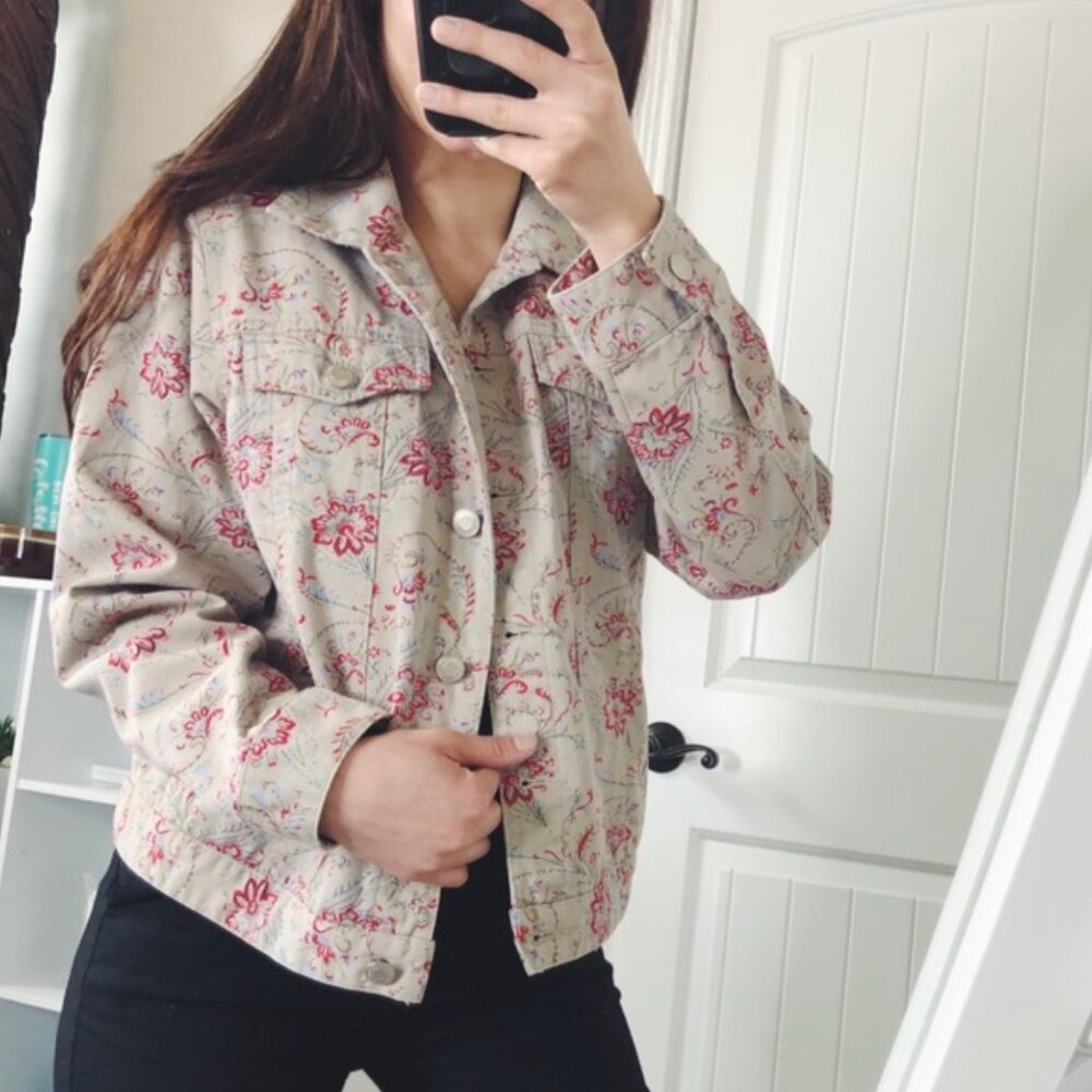 Pendleton Floral Paisley Denim Trucker Jacket 100% Cotton Button Front Women's M